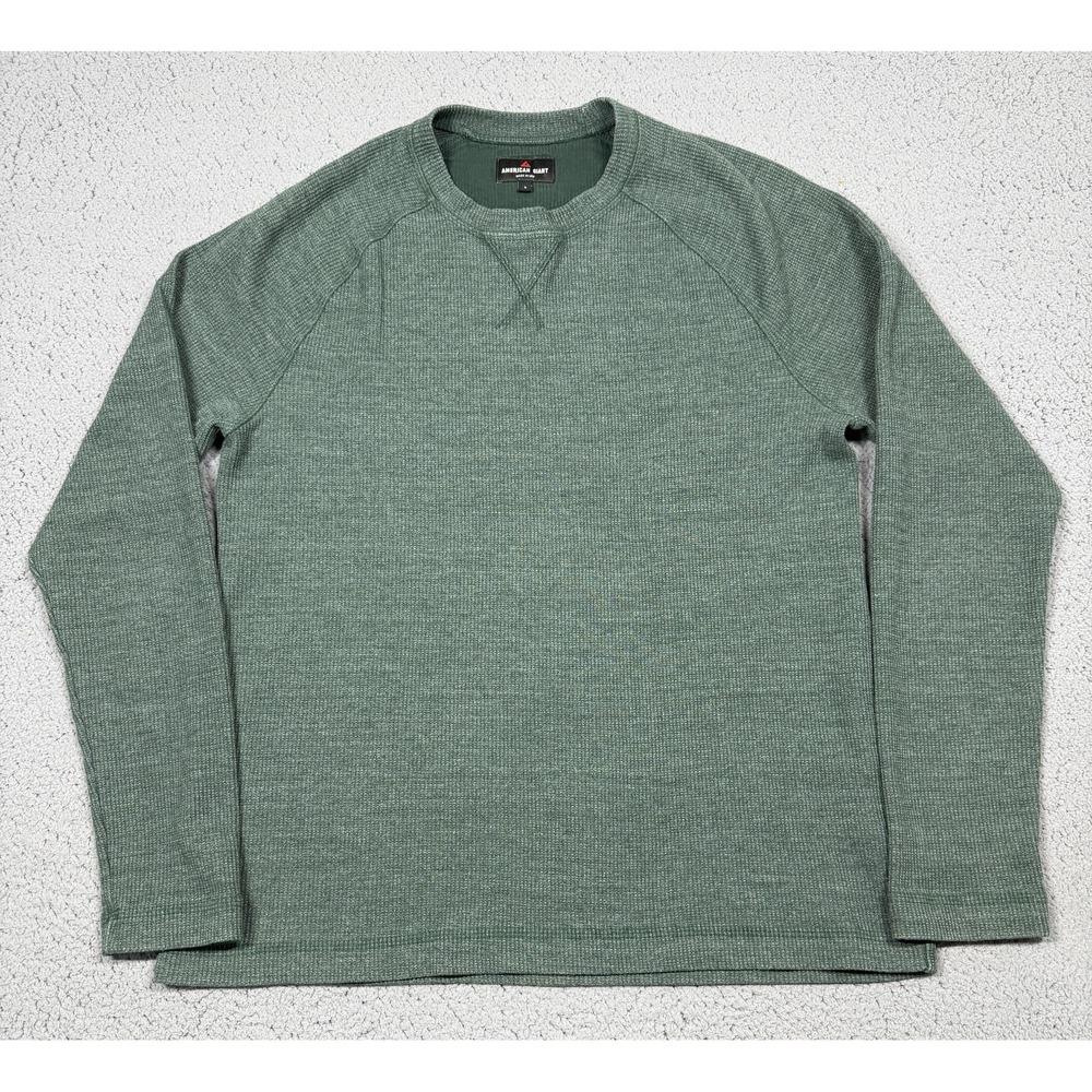 American Giant Sweater Mens Large Green Waffle Thermal Pullover Crewneck‎ USA